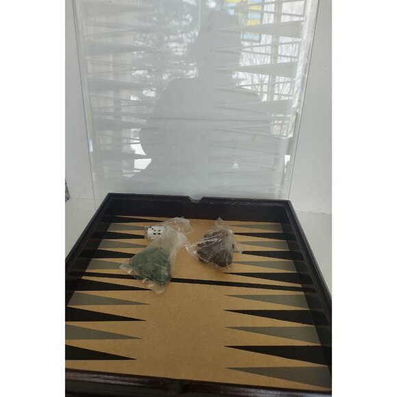 Vintage Wooden Backgammon Game with Glass overlay & Glass Pieces 1970's - Picture 8 of 13